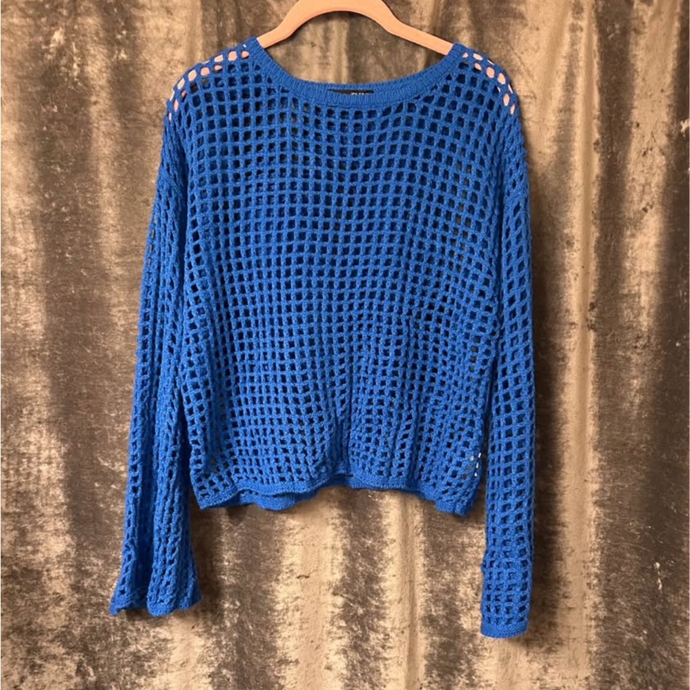 SHEIN Royal Blue Open-Weave Cropped Sweater